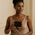 Black Kente Purse Model